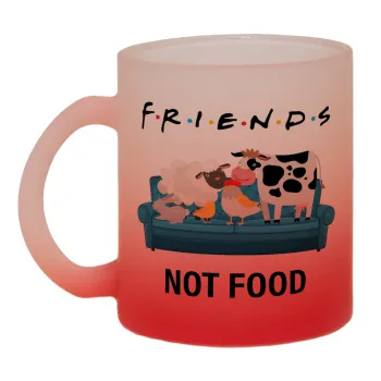 friends, not food, Κούπα γυάλινη δίχρωμη με βάση το κόκκινο ματ, 330ml