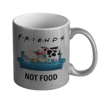 friends, not food, Κούπα Ασημένια Glitter που γυαλίζει, κεραμική, 330ml