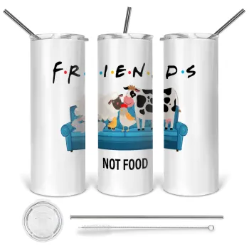 friends, not food, Tumbler ποτήρι θερμό από ανοξείδωτο ατσάλι 600ml, με μεταλλικό καλαμάκι & βούρτσα καθαρισμού