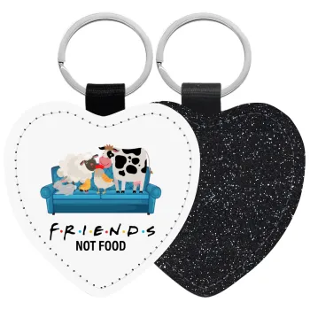 friends, not food, Μπρελόκ PU δερμάτινο glitter καρδιά ΜΑΥΡΟ