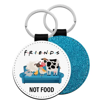 friends, not food, Μπρελόκ Δερματίνη, στρογγυλό ΜΠΛΕ (5cm)