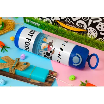 friends, not food, Easter candle, Childrens hot water bottle, stainless steel, with safety straw, BLUE (500ml)