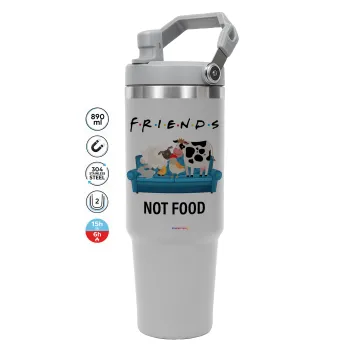 friends, not food, GREY color, 890ml (30oz) stainless Steel Tumbler with Handle