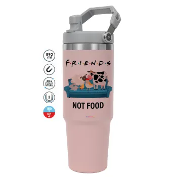 friends, not food, Pink color, 890ml (30oz) stainless Steel Tumbler with Handle