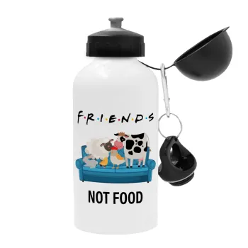 friends, not food, Μεταλλικό παγούρι νερού, Λευκό, αλουμινίου 500ml