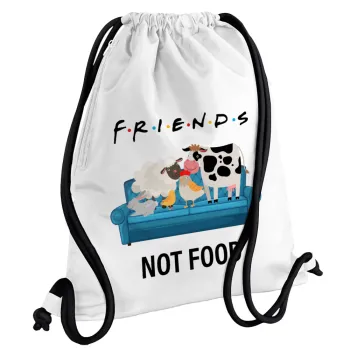friends, not food, Backpack pouch GYMBAG white, with pocket (40x48cm) & thick cords
