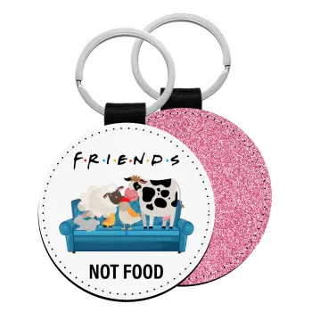 friends, not food, Μπρελόκ Δερματίνη, στρογγυλό ΡΟΖ (5cm)