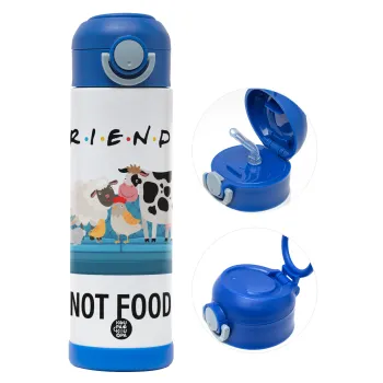 friends, not food, Παιδικό παγούρι θερμό, ανοξείδωτο, με καλαμάκι ασφαλείας, ΜΠΛΕ (500ml)