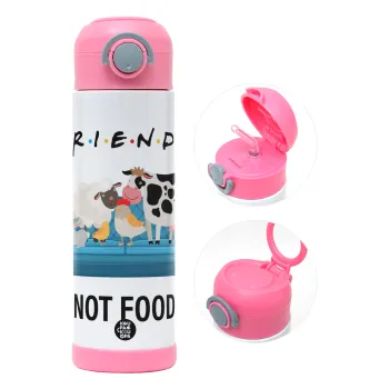 friends, not food, Children's hot water bottle, stainless steel, with safety straw, PINK (500ml)