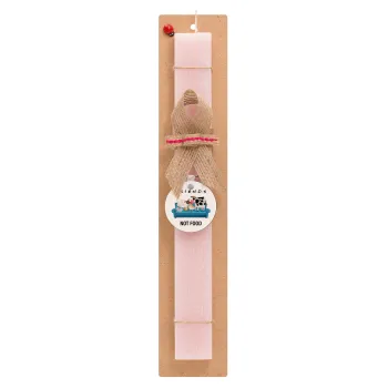 friends, not food, Easter Set, wooden keychain & scented flat Easter candle (30cm) (PINK)