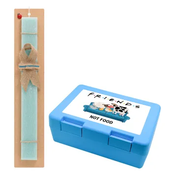 friends, not food, Easter Set, children's snack container BLUE & Easter aromatic flat candle (30cm) (TURQUOISE)