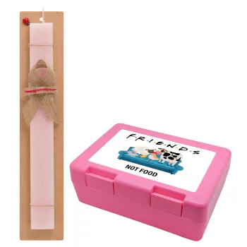 friends, not food, Easter Set, children's snack container PINK & scented flat Easter candle (30cm) (PINK)