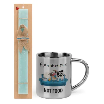 friends, not food, Easter Set, metallic thermal cup (300ml) & aromatic flat Easter candle (30cm) (TURQUOISE)