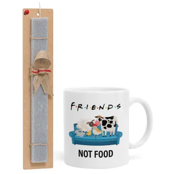 friends, not food, Πασχαλινή Λαμπάδα με Κούπα κεραμική (330ml) & κερί αρωματικό πλακέ (30cm) (ΓΚΡΙ)