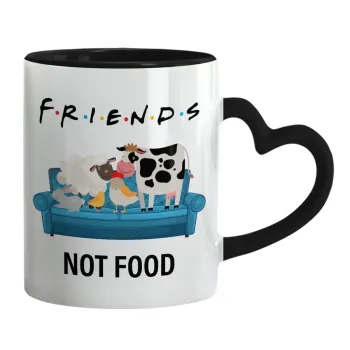 friends, not food, Κούπα καρδιά χερούλι μαύρη, κεραμική, 330ml