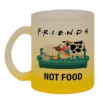 friends, not food, Κούπα γυάλινη δίχρωμη με βάση το κίτρινο ματ, 330ml