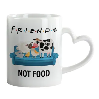 friends, not food, Κούπα καρδιά χερούλι λευκή, κεραμική, 330ml