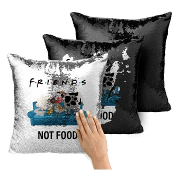 friends, not food, Μαξιλάρι καναπέ Μαγικό Μαύρο με πούλιες 40x40cm περιέχεται το γέμισμα