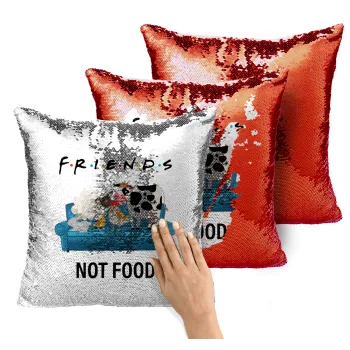 friends, not food, Μαξιλάρι καναπέ Μαγικό Κόκκινο με πούλιες 40x40cm περιέχεται το γέμισμα