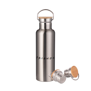 Friends, Stainless steel Silver with wooden lid (bamboo), double wall, 750ml