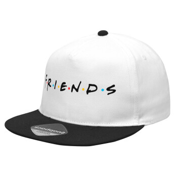 Friends, Καπέλο Ενηλίκων Flat Snapback Λευκό/Μαύρο, (POLYESTER, ΕΝΗΛΙΚΩΝ, UNISEX, ONE SIZE)