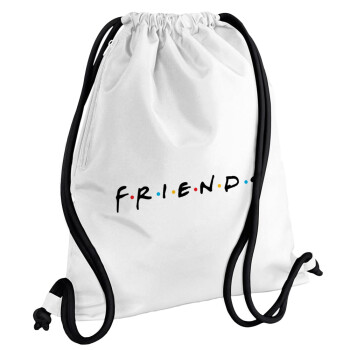 Friends, Backpack pouch GYMBAG white, with pocket (40x48cm) & thick cords
