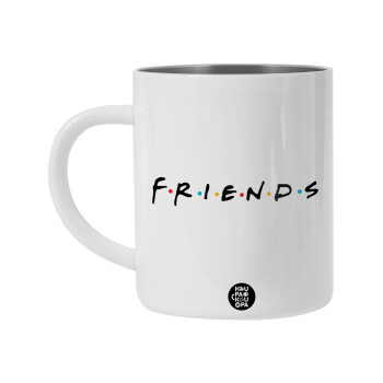 Friends, Λευκή Ανοξείδωτη Μεταλλική Κούπα 450ml - Διπλού Τοιχώματος 