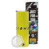 Neon Yellow Travel Tumbler θερμό, μεταλλικό καλαμάκι(Ανωξείδωτο 304 Food grade, BPA free, 600ml)