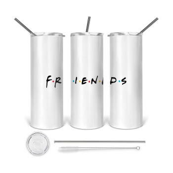 Friends, 360 Eco friendly ποτήρι θερμό (tumbler) από ανοξείδωτο ατσάλι 600ml, με μεταλλικό καλαμάκι & βούρτσα καθαρισμού