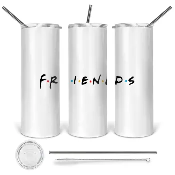 Friends, Tumbler ποτήρι θερμό από ανοξείδωτο ατσάλι 600ml, με μεταλλικό καλαμάκι & βούρτσα καθαρισμού