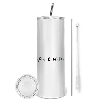 Friends, Tumbler ποτήρι θερμό από ανοξείδωτο ατσάλι 600ml, με μεταλλικό καλαμάκι & βούρτσα καθαρισμού