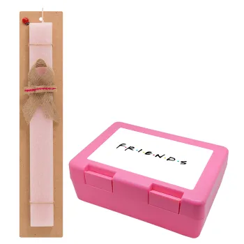 Friends, Easter Set, children's snack container PINK & scented flat Easter candle (30cm) (PINK)