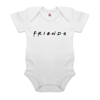 Friends, Βρεφικό φορμάκι μωρού, 0-24 μηνών, ΛΕΥΚΟ, 100% Organic Cotton, κοντομάνικο