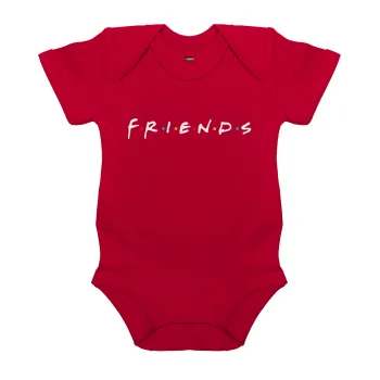 Friends, Βρεφικό φορμάκι μωρού, ΚΟΚΚΙΝΟ, 100% Organic Cotton, κοντομάνικο