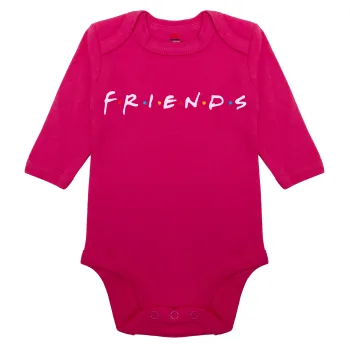 Friends, Μακρυμάνικο βρεφικό φορμάκι, 0-18 μηνών, ΡΟΖ, 100% Organic Cotton