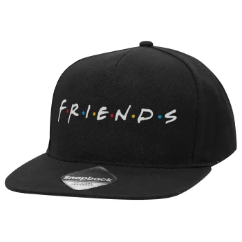Friends, Adult Flat Snapback Hat Black, (100% COTTON TWILL, ADULT, UNISEX, ONE SIZE)