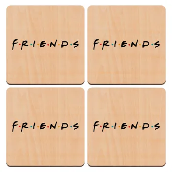 Friends, ΣΕΤ x4 Σουβέρ ξύλινα τετράγωνα plywood (9cm)