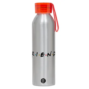 Friends, Αλουμινένιο Αθλητικό Μπουκάλι 650ml – Ασημί με Κόκκινο Καπάκι και Λουράκι Σιλικόνης