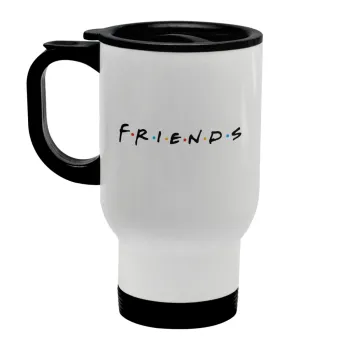 Friends, Stainless steel travel mug with lid, double wall white 450ml
