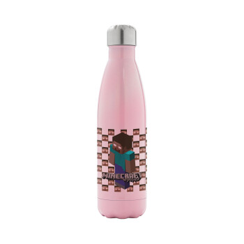 Minecraft herobrine, Metal mug thermos Pink Iridiscent (Stainless steel), double wall, 500ml