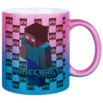 Minecraft herobrine, Κούπα Χρυσή/Μπλε Glitter, κεραμική, 330ml