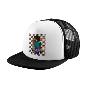 Minecraft herobrine, Καπέλο Soft Trucker με Δίχτυ Black/White 