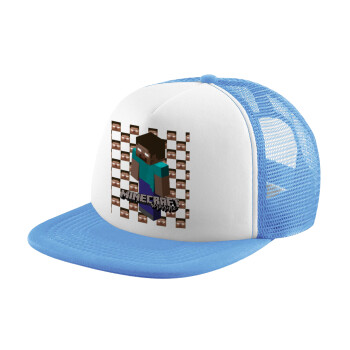 Minecraft herobrine, Καπέλο Soft Trucker με Δίχτυ Γαλάζιο/Λευκό