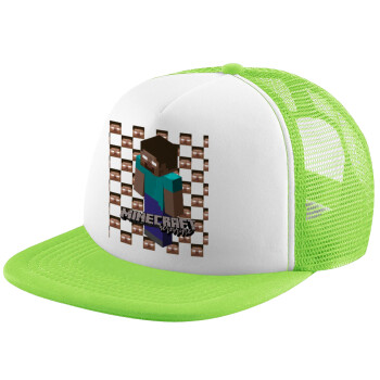Minecraft herobrine, Καπέλο Soft Trucker με Δίχτυ Πράσινο/Λευκό