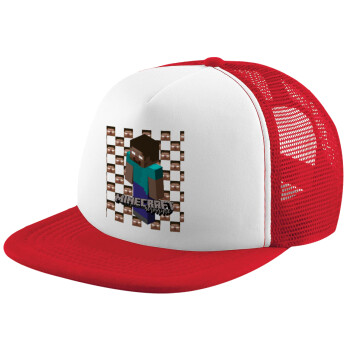 Minecraft herobrine, Καπέλο Soft Trucker με Δίχτυ Red/White 