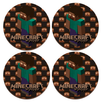 Minecraft herobrine, ΣΕΤ x4 Σουβέρ ξύλινα στρογγυλά plywood (9cm)