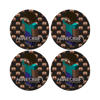 Minecraft herobrine, SET of 4 round wooden coasters (9cm)