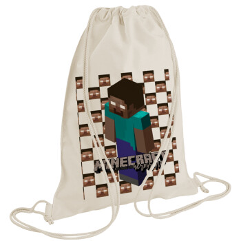 Minecraft herobrine, Τσάντα πλάτης πουγκί GYMBAG natural (28x40cm)