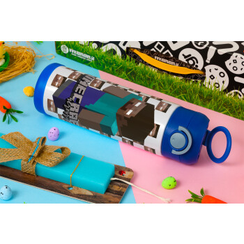 Minecraft herobrine, Easter candle, Childrens hot water bottle, stainless steel, with safety straw, BLUE (500ml)