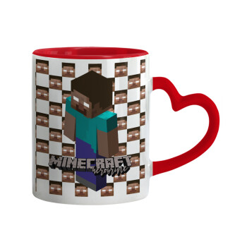 Minecraft herobrine, Mug heart red handle, ceramic, 330ml